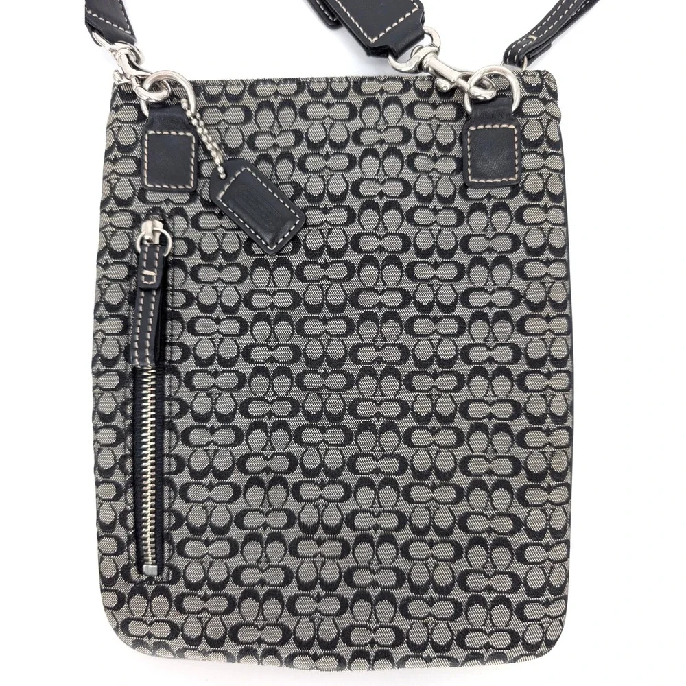 Coach Gray Black Signature‎ Mini C Canvas Leather Trim Crossbody Bag Y2K Classic - Picture 6 of 13